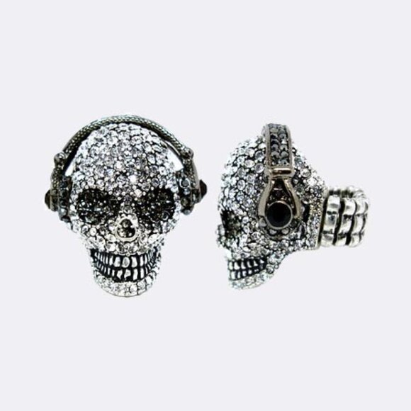 Jewelry - Anita K Crystal Encrusted Radio Head Skull Ring